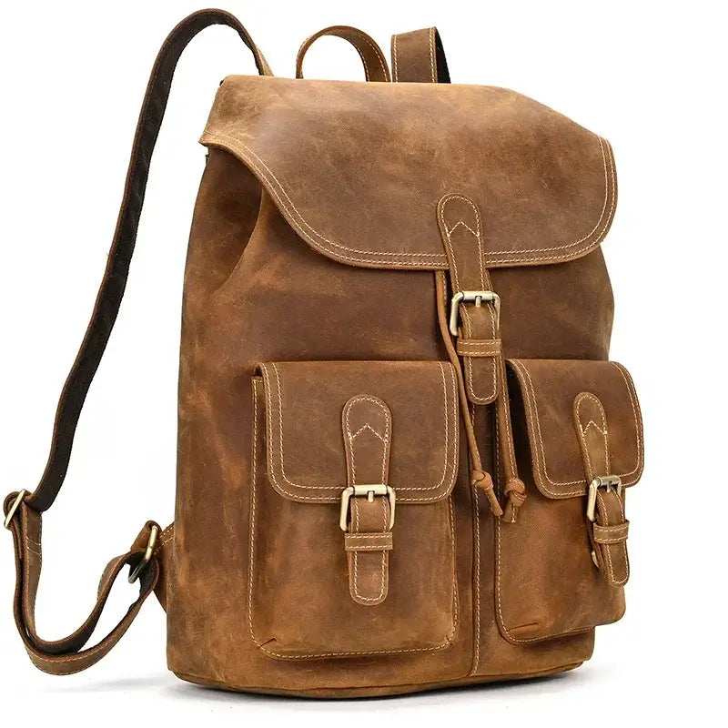 Full-Grain Leather Vintage Backpack – Soft Structure with Triple Flap Pockets