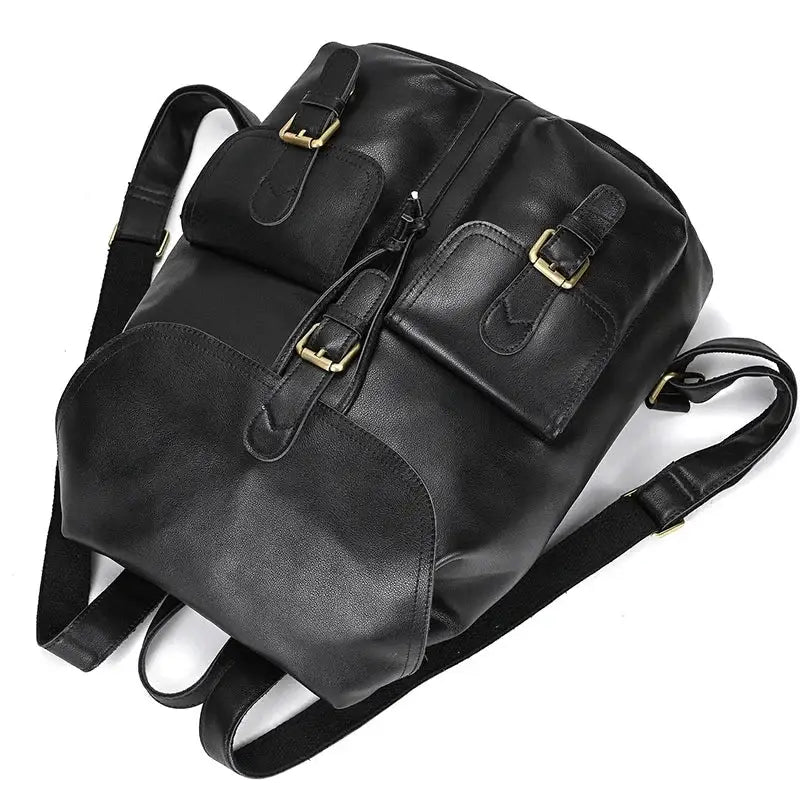 Full-Grain Leather Vintage Backpack – Soft Structure with Triple Flap Pockets