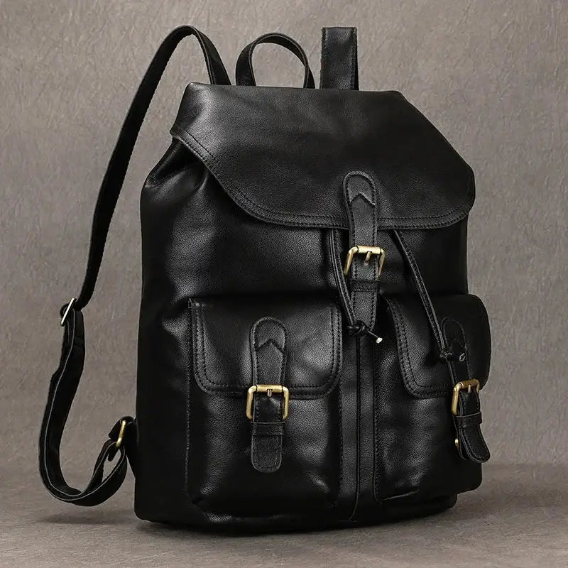 Full-Grain Leather Vintage Backpack – Soft Structure with Triple Flap Pockets
