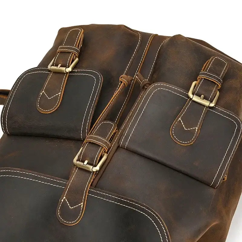 Full-Grain Leather Vintage Backpack – Soft Structure with Triple Flap Pockets