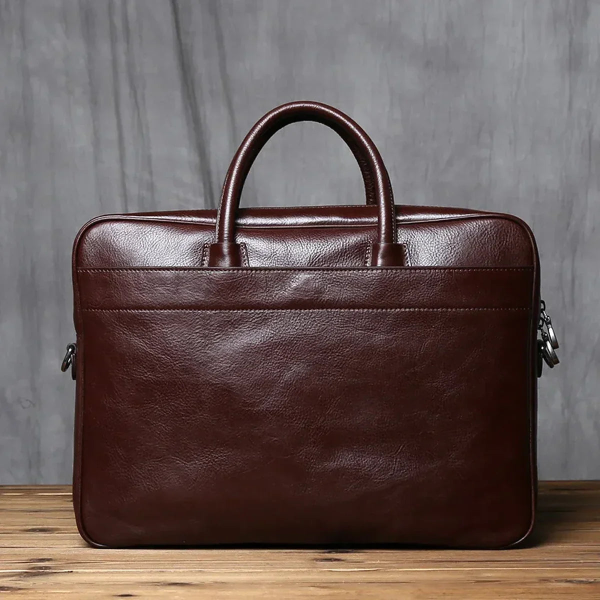 Genuine Leather Flap Briefcase with Push Lock 15 Inch