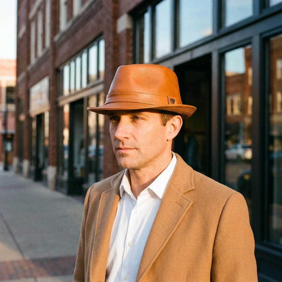 Genuine Leather Short Brim Fedora Hat