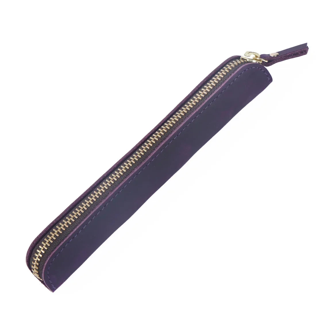 Men’s Leather Pen Case - Slim Zip Pouch - Purple
