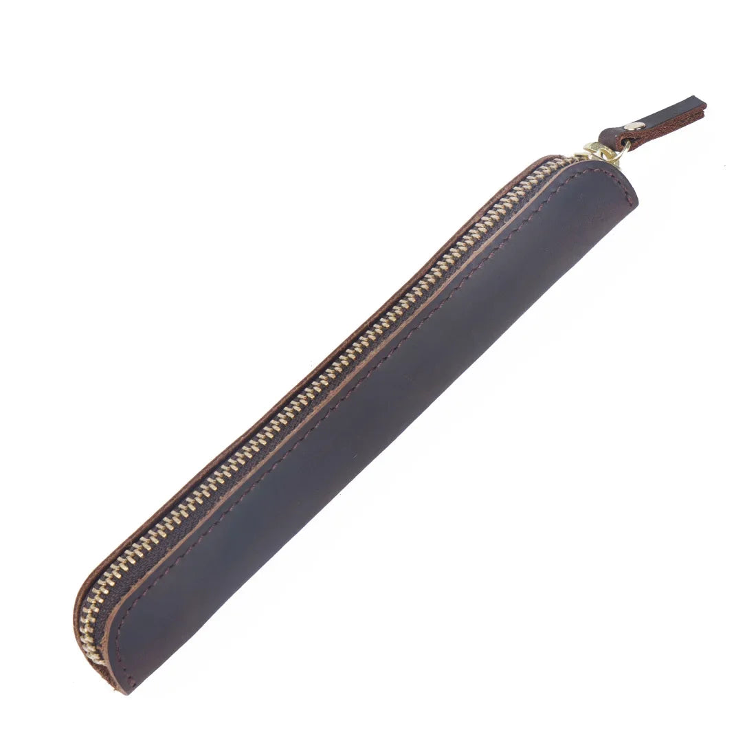 Men’s Leather Pen Case - Slim Zip Pouch - Coffee