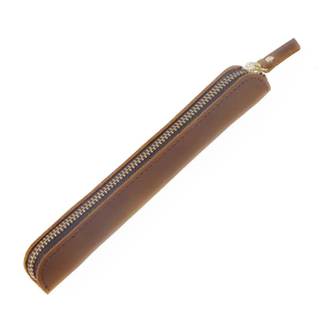 Men’s Leather Pen Case - Slim Zip Pouch - Brown