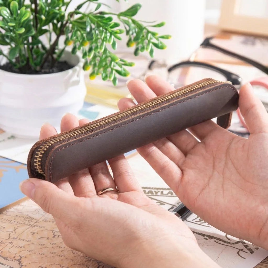 Men’s Leather Pen Case - Slim Zip Pouch