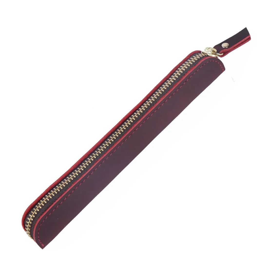 Men’s Leather Pen Case - Slim Zip Pouch - Red