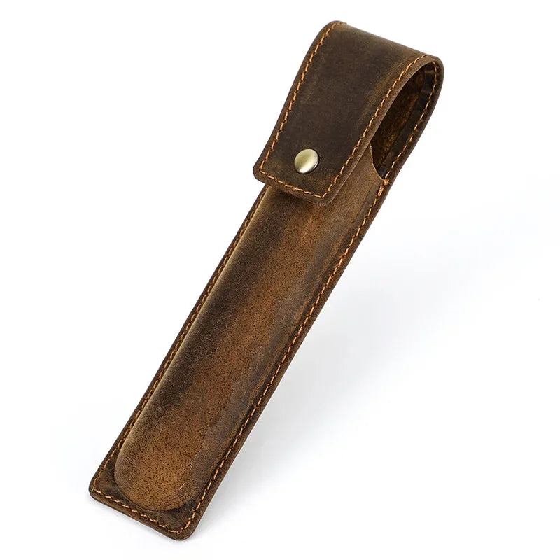 Men’s Leather Pen Case - 3-Slot Flap Closure Holder - 1 pen type