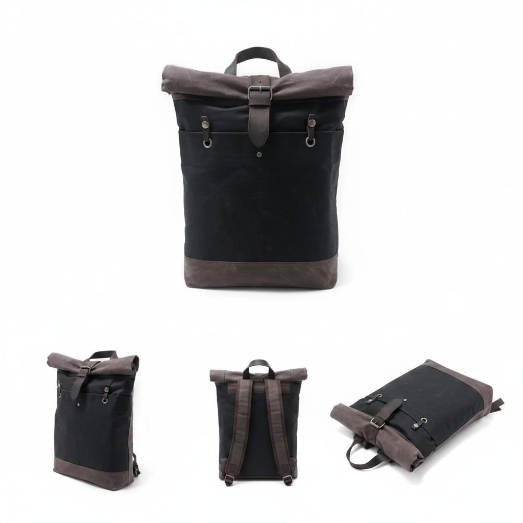 Men’s Waxed Canvas Backpack - Water-Resistant Rolltop Rucksack