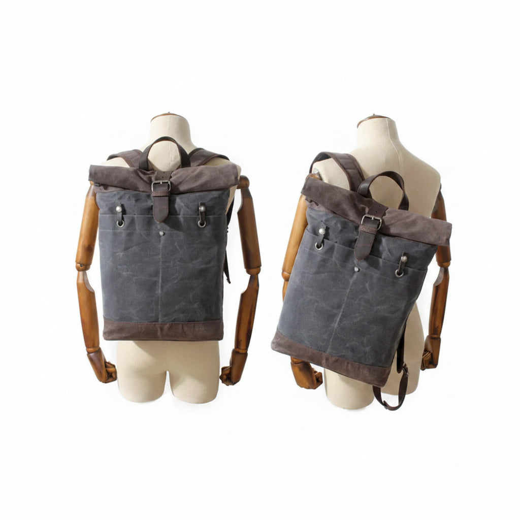 Men’s Waxed Canvas Backpack - Water-Resistant Rolltop Rucksack