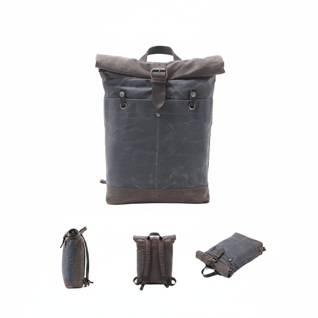 Men’s Waxed Canvas Backpack - Water-Resistant Rolltop Rucksack