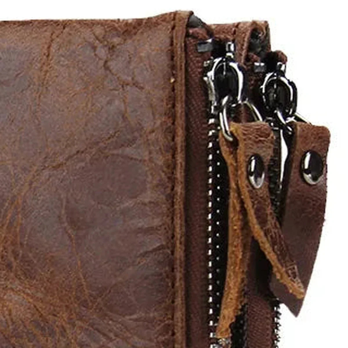 Leather Bifold Wallet - Dual Zip Coin Pockets & Photo Window