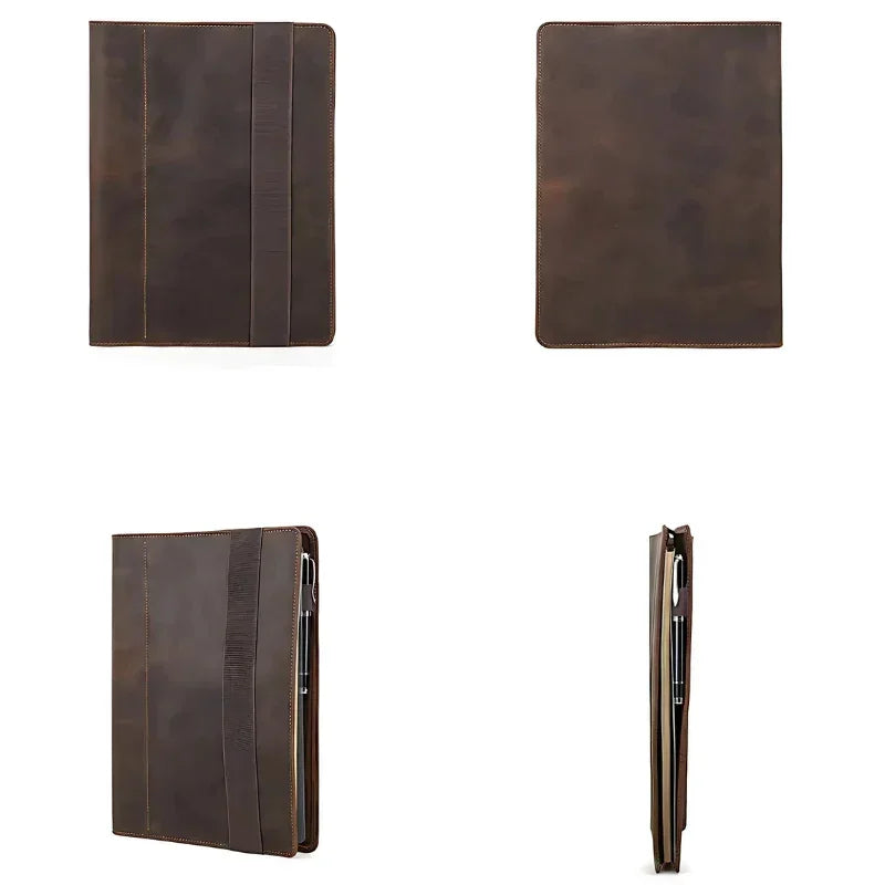 Leather Binder Padfolio - 4-Ring A4 Organizer with iPad Stand