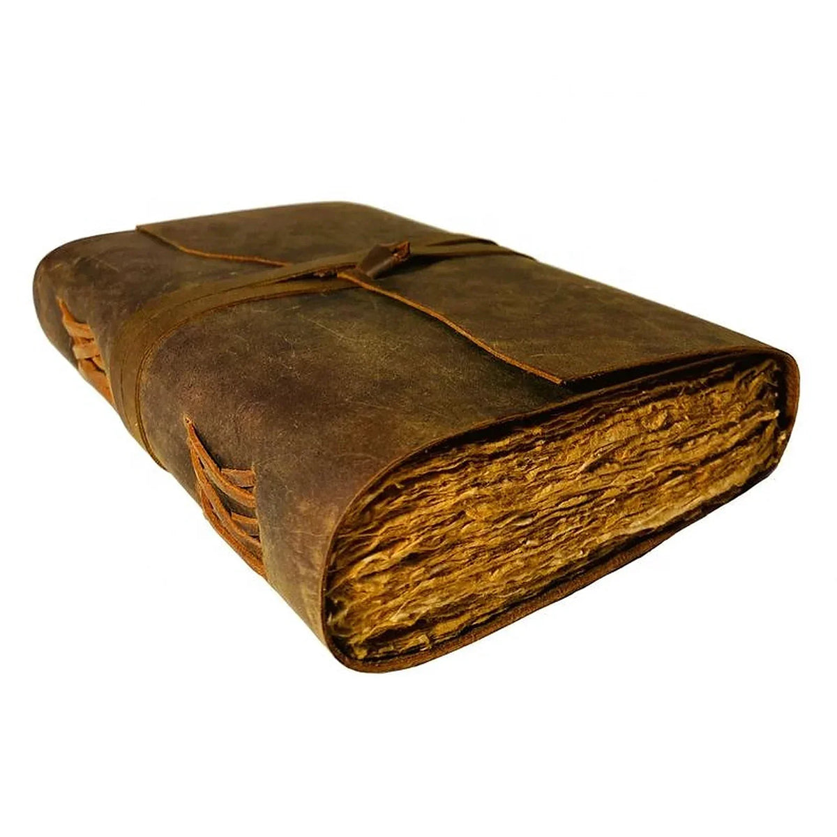 Leather Bound Journal - Deckle Edge Notebook with Wrap Tie - Brown
