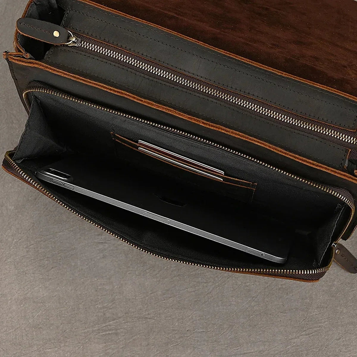 Slim Leather Flap Briefcase with Magnetic Closure