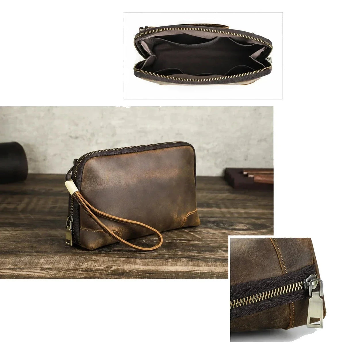 Leather Cable Organizer Clutch - Wristlet Charger & Power Bank Case