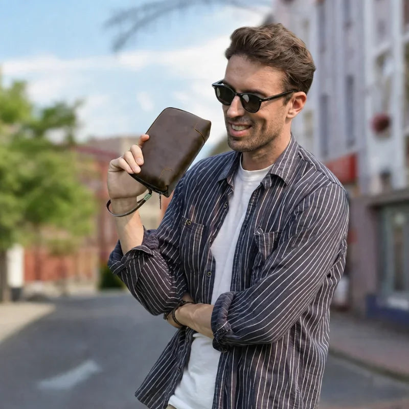 Leather Cable Organizer Clutch - Wristlet Charger & Power Bank Case