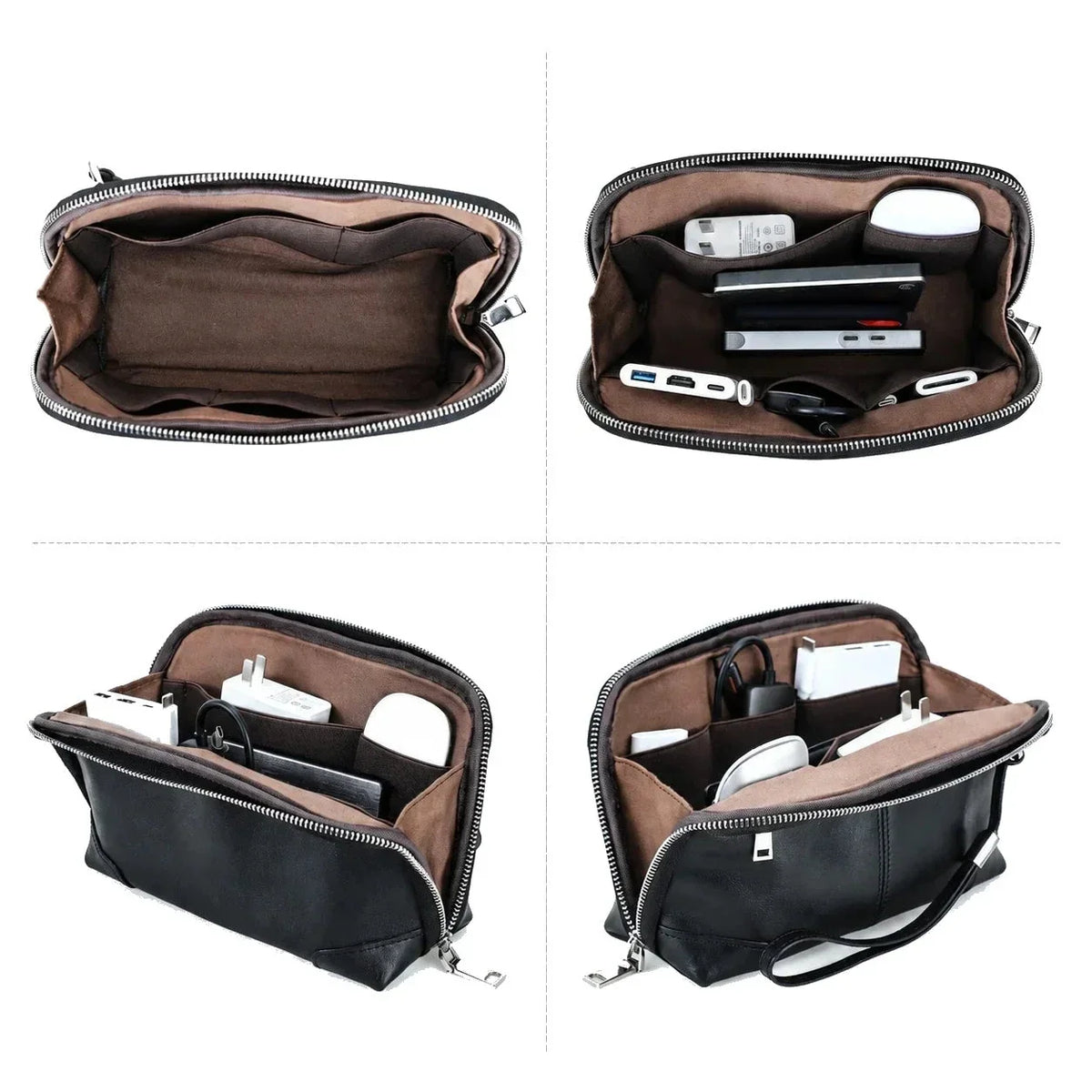 Leather Cable Organizer Clutch - Wristlet Charger & Power Bank Case