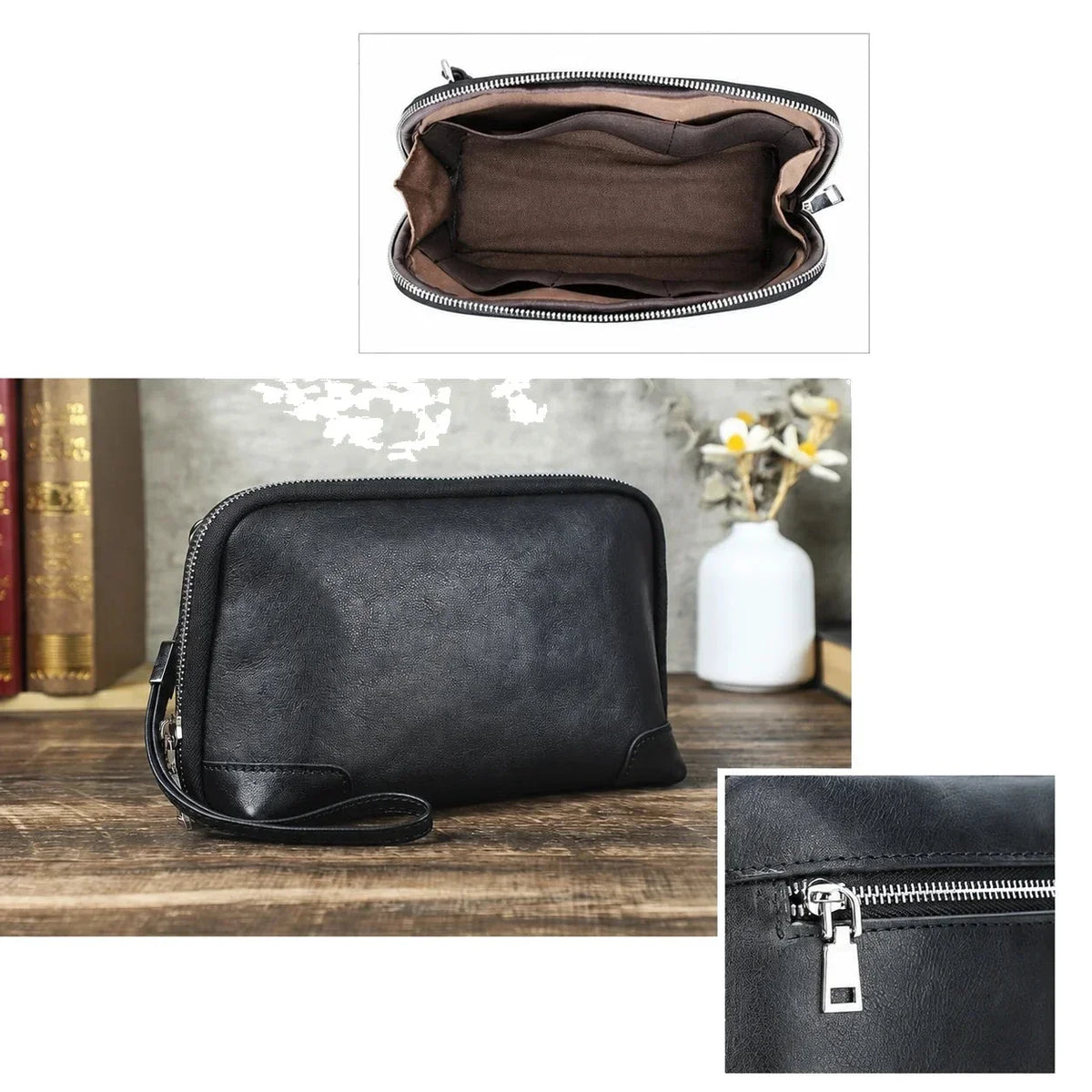 Leather Cable Organizer Clutch - Wristlet Charger & Power Bank Case