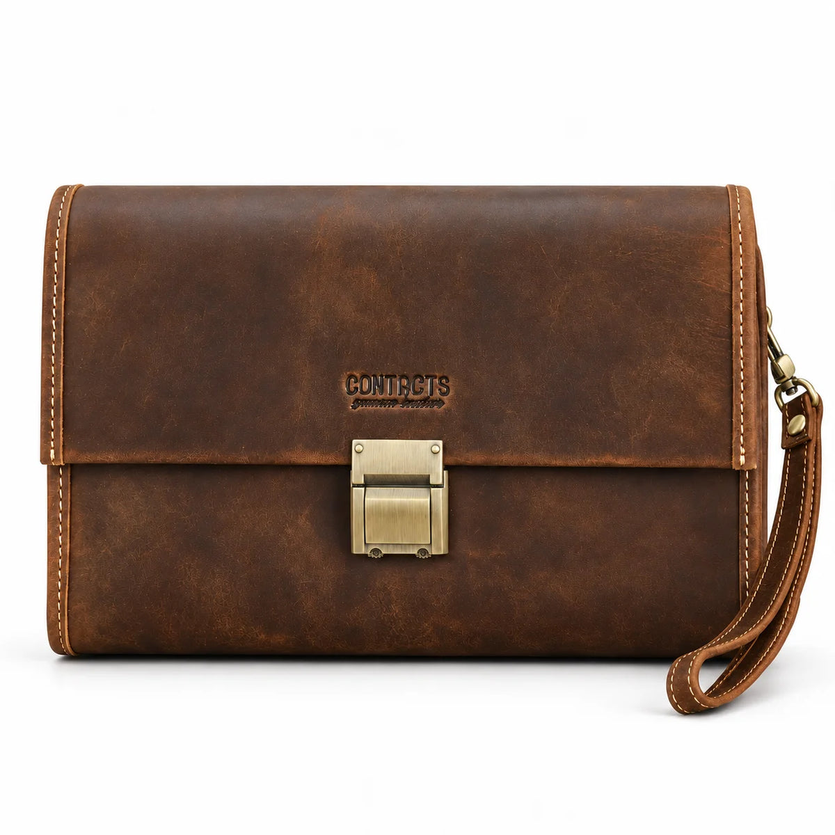 Leather Clutch Bag - Combination Lock Crazy Horse Organizer - Coffee