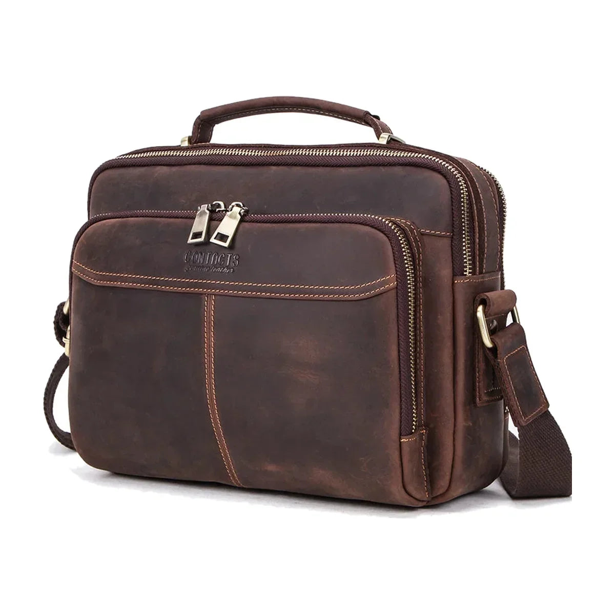 Compact Leather Briefcase for 11 Inch Tablet - Coffee