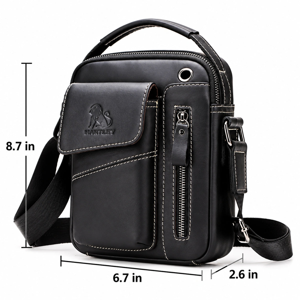 Leather Crossbody Bag for Men – Vertical Everyday Carry - Black