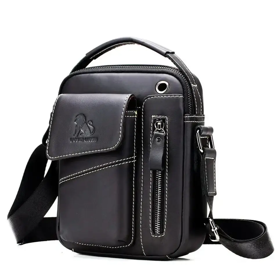 Leather Crossbody Bag for Men – Vertical Everyday Carry - Black
