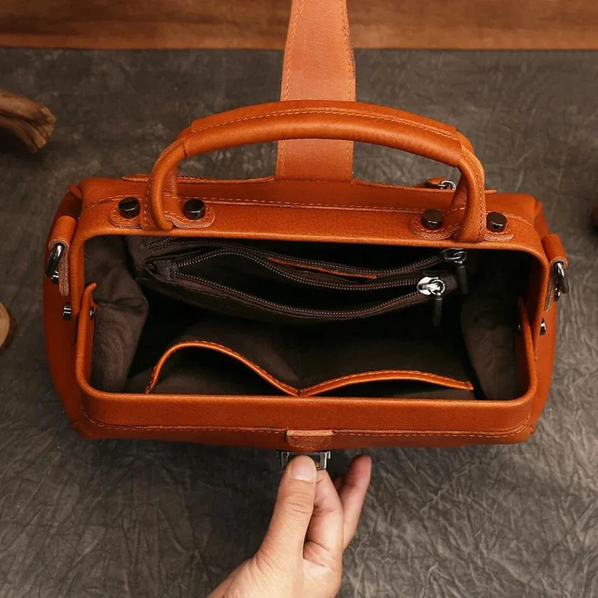 Leather Doctor Bag with Push-Lock and Shoulder Strap