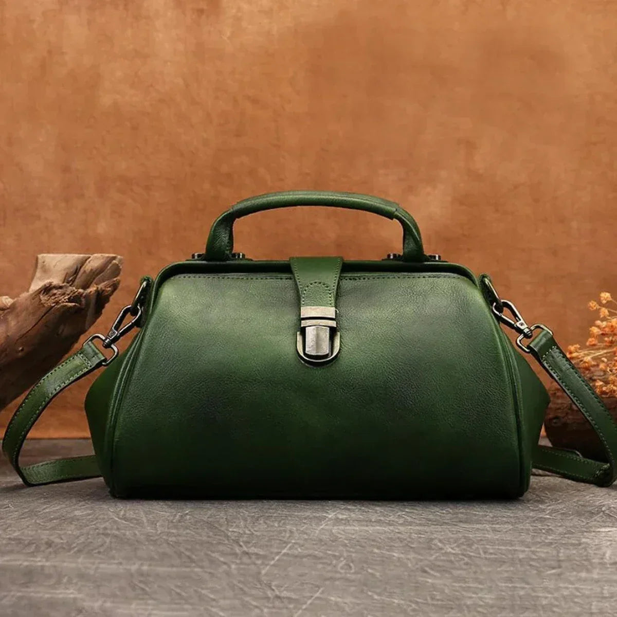 Leather Doctor Bag with Push-Lock and Shoulder Strap