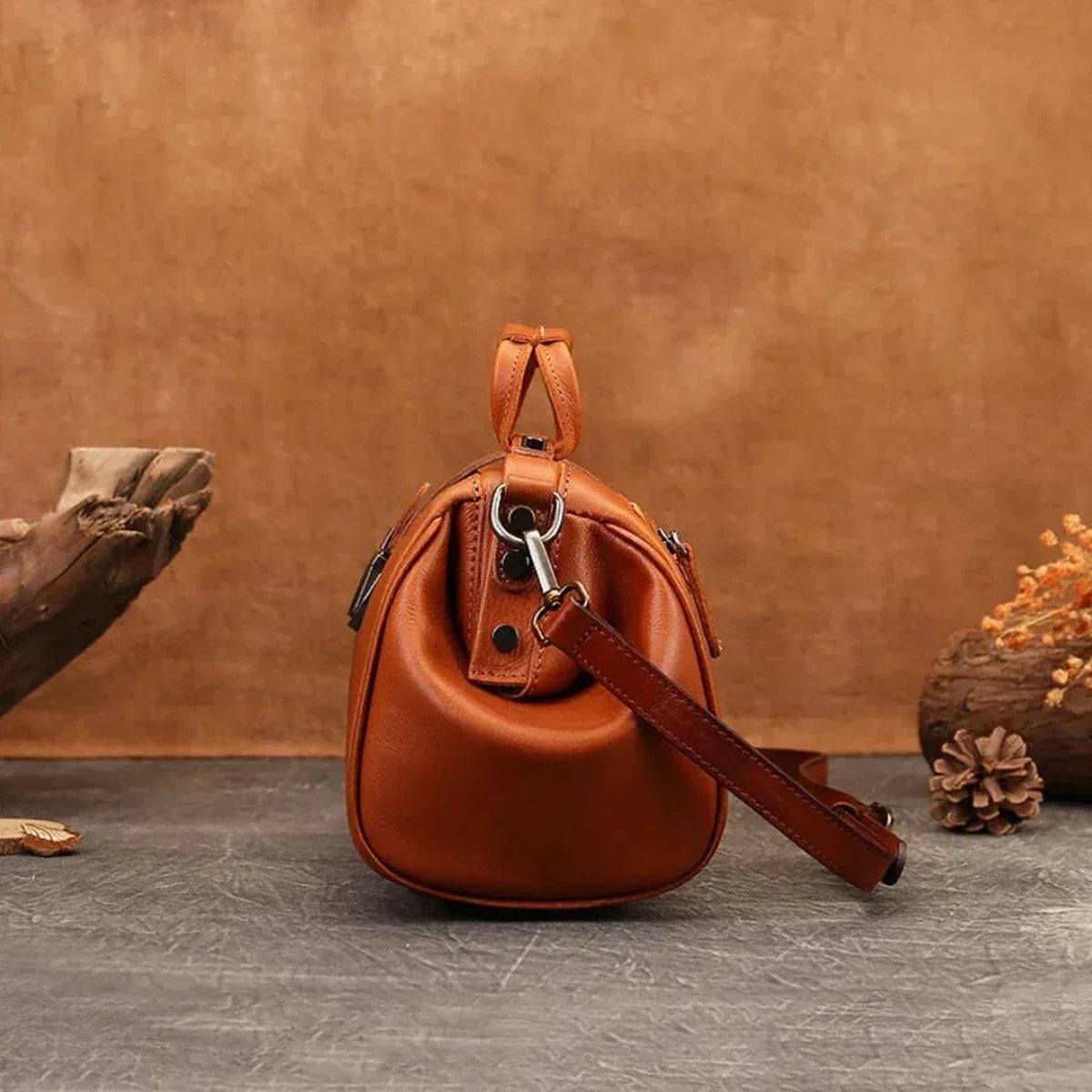Leather Doctor Bag with Push-Lock and Shoulder Strap
