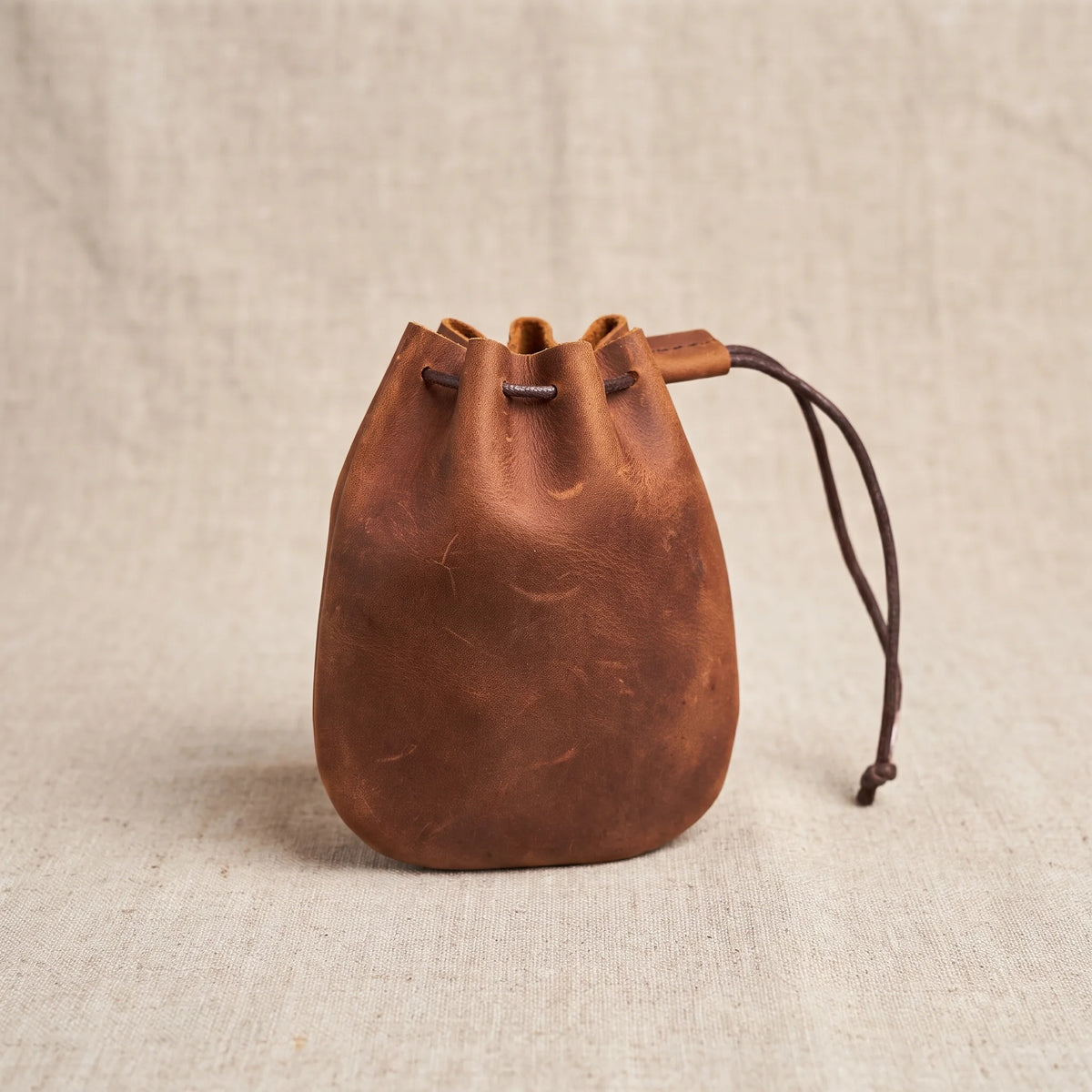 Leather Drawstring Pouch - Small Bag for Earbuds & Keys