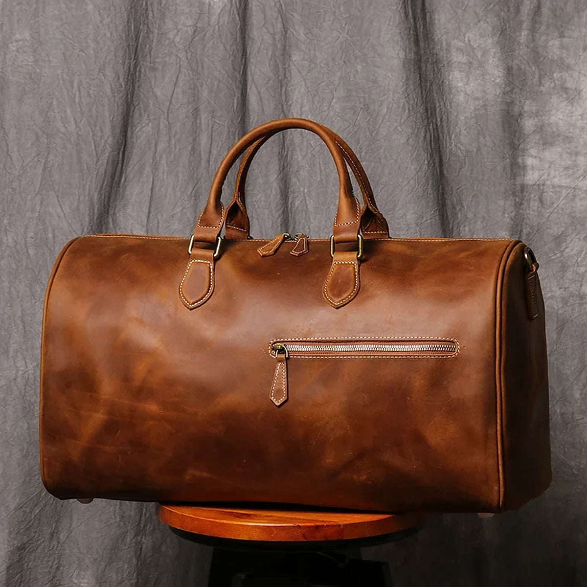 Crazy Horse Leather Barrel Duffle Bag