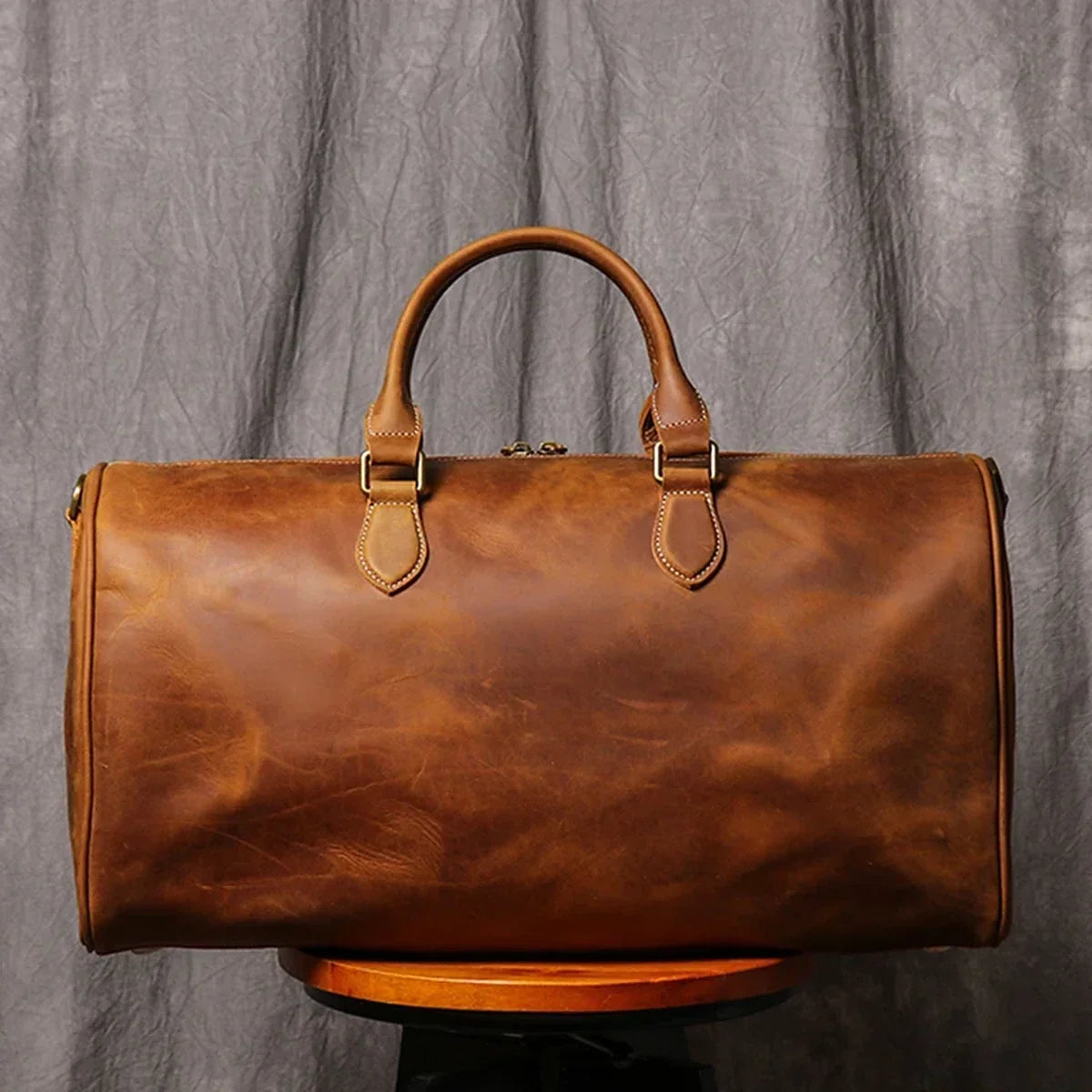 Crazy Horse Leather Barrel Duffle Bag