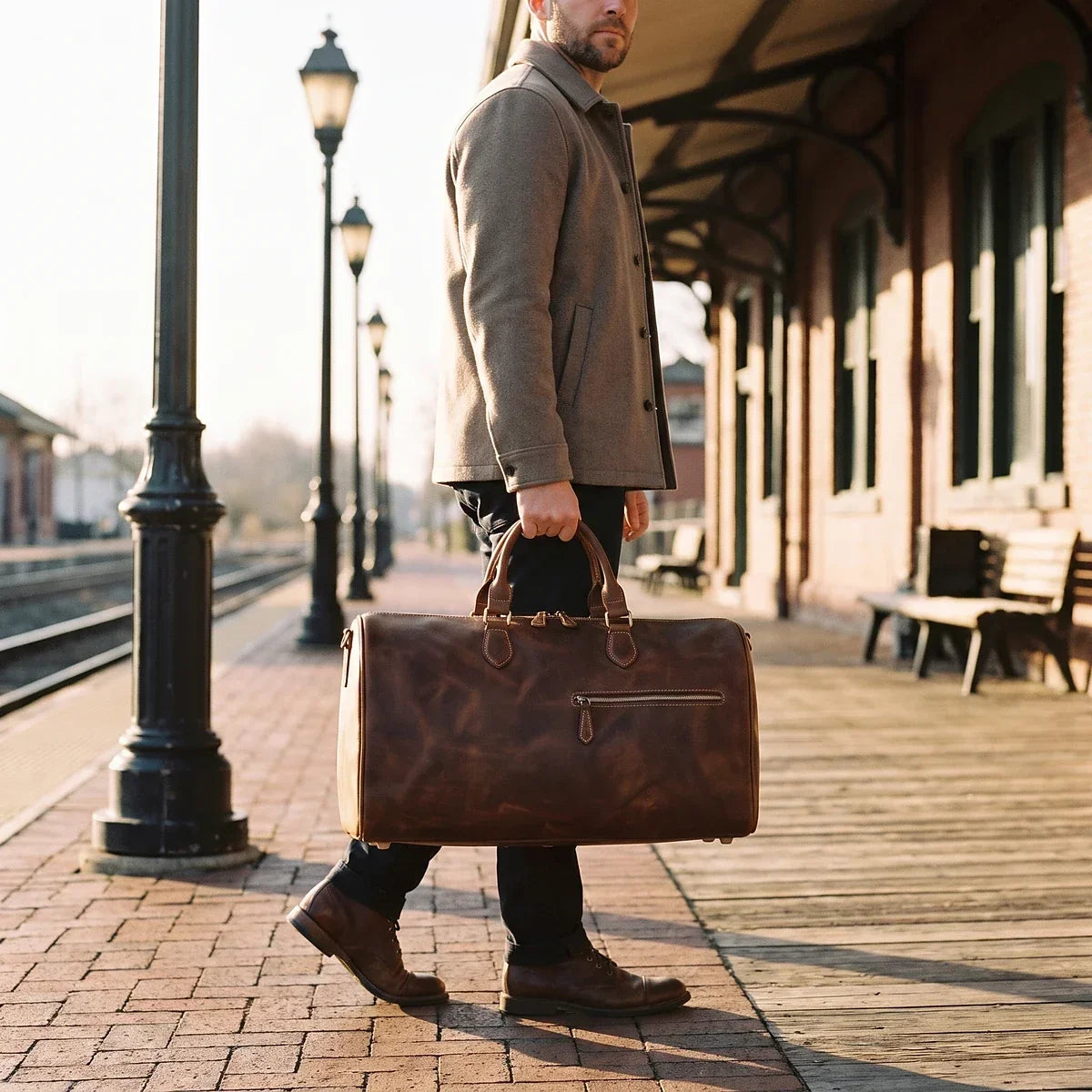 Crazy Horse Leather Barrel Duffle Bag