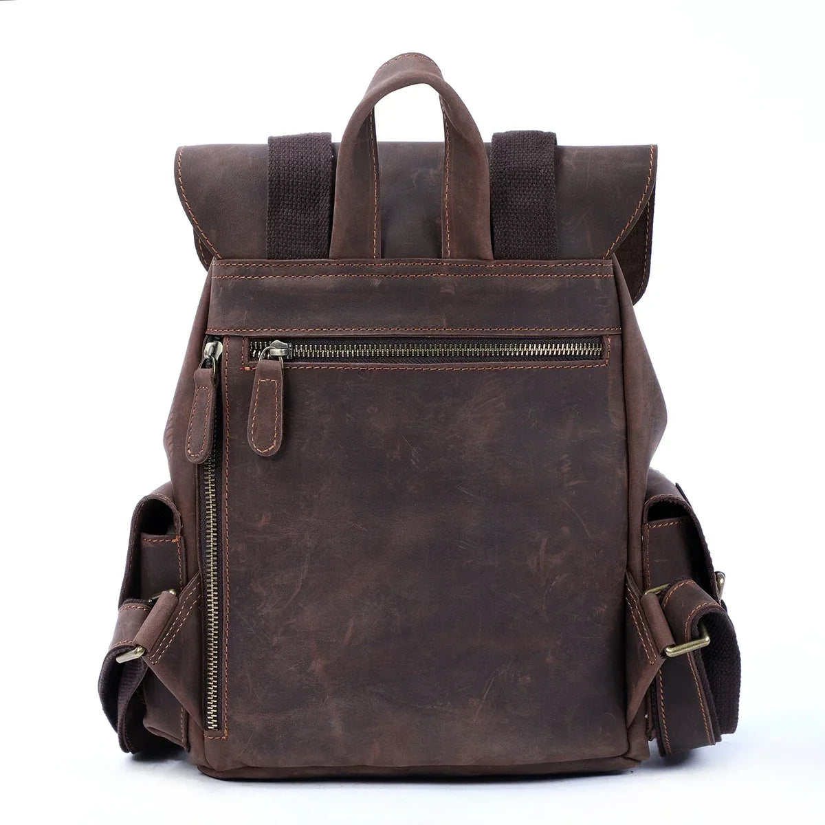 Men’s Crazy Horse Leather Mini Backpack with Drawstring - Vintage Coffee