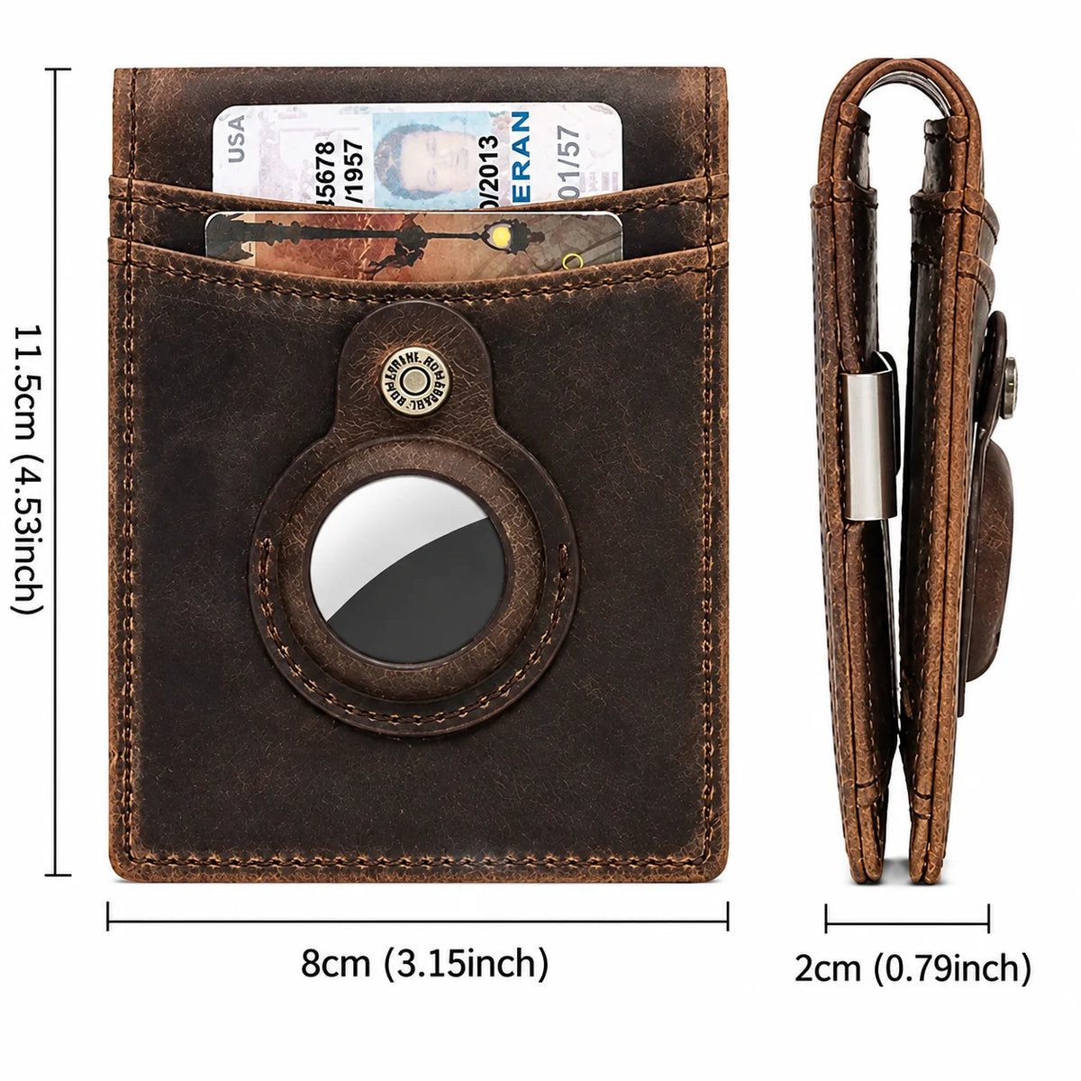 Leather Money Clip Wallet with Tracker Holder