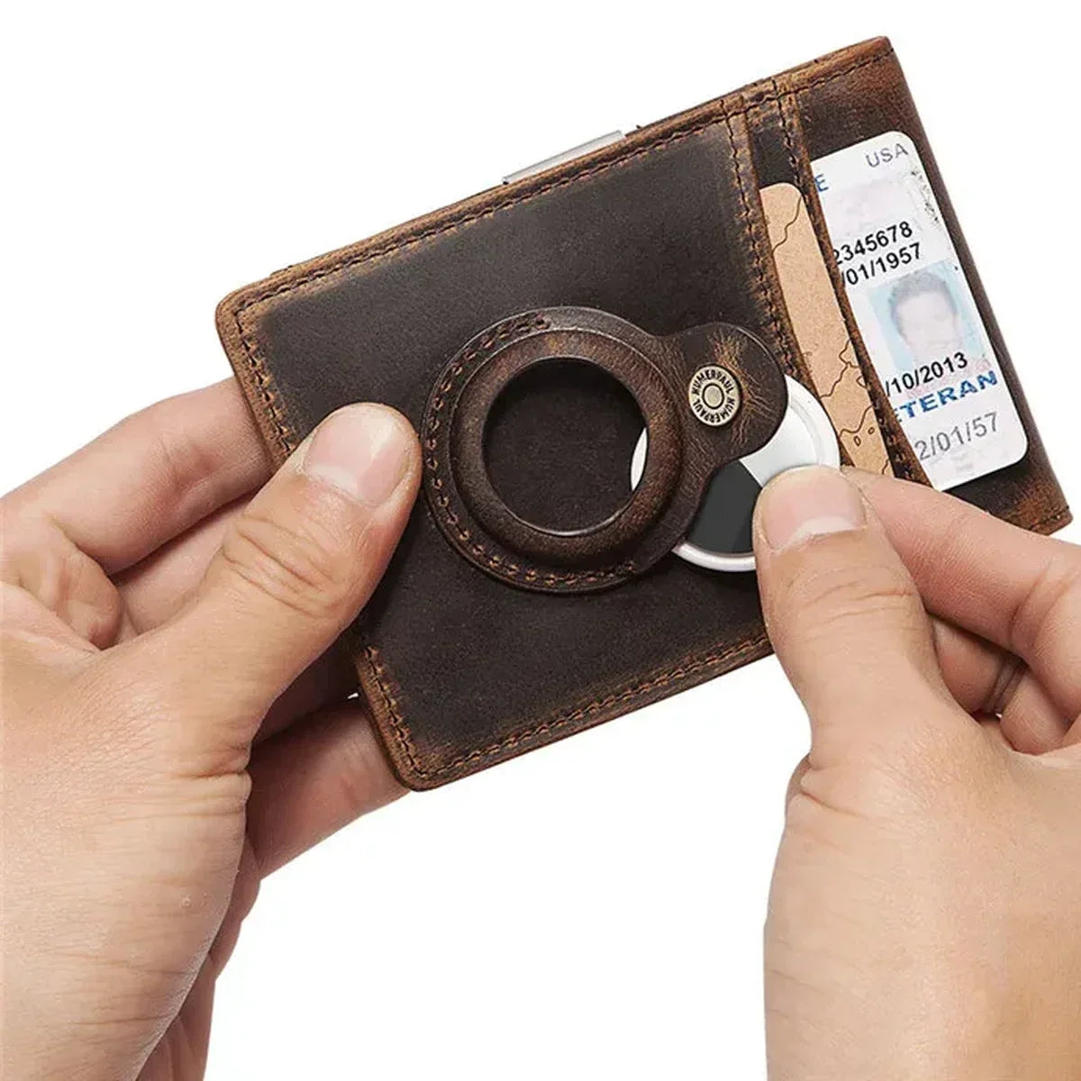 Leather Money Clip Wallet with Tracker Holder