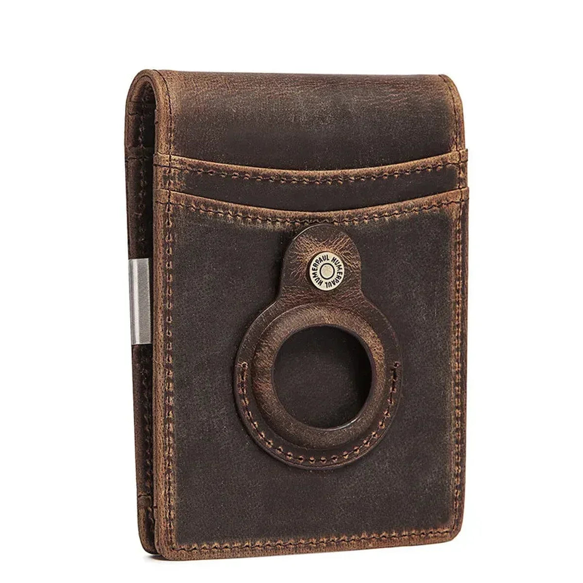 Leather Money Clip Wallet with Tracker Holder - Coffee
