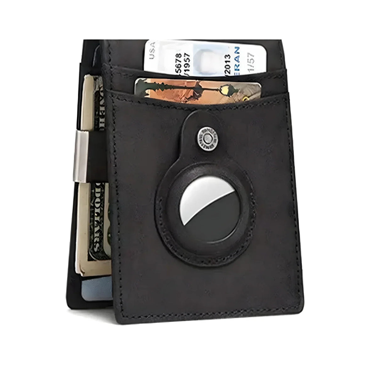Leather Money Clip Wallet with Tracker Holder