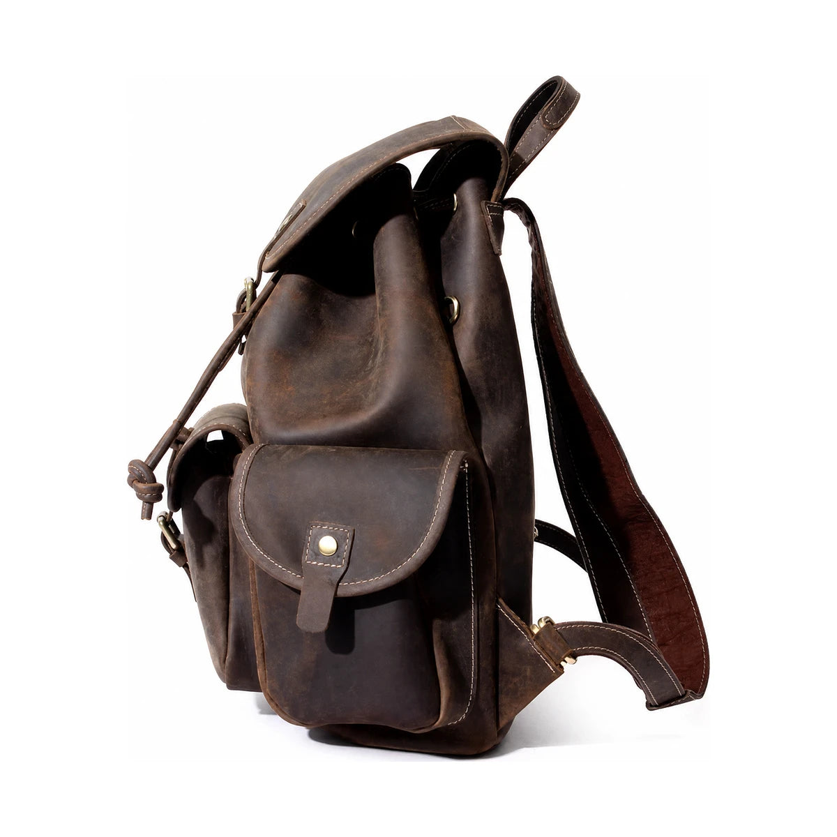 Men’s Genuine Leather Rucksack with Drawstring Top