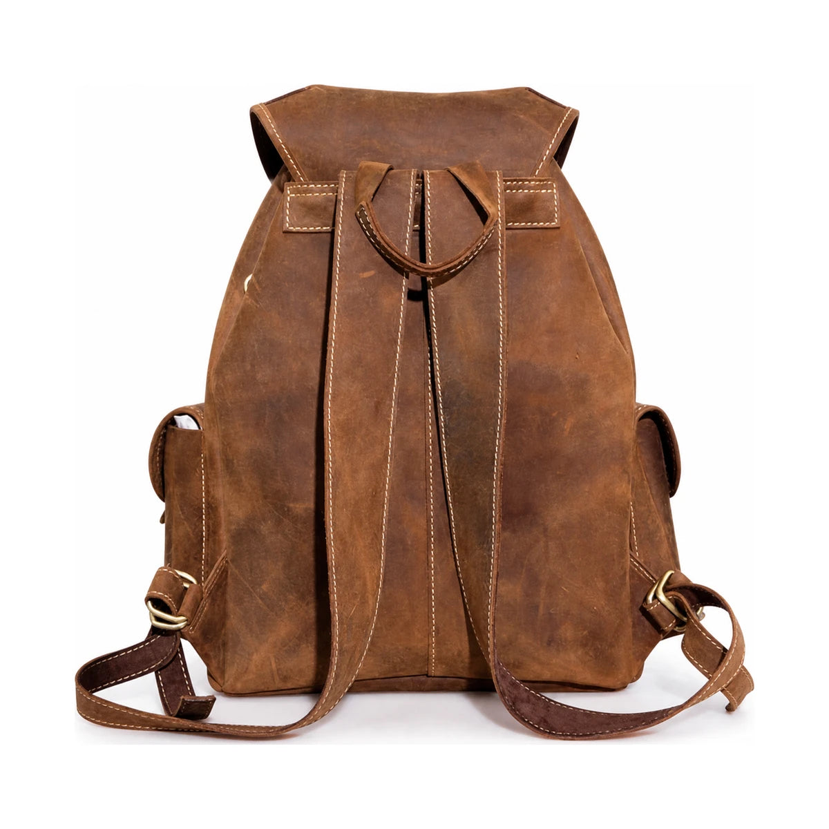 Men’s Genuine Leather Rucksack with Drawstring Top