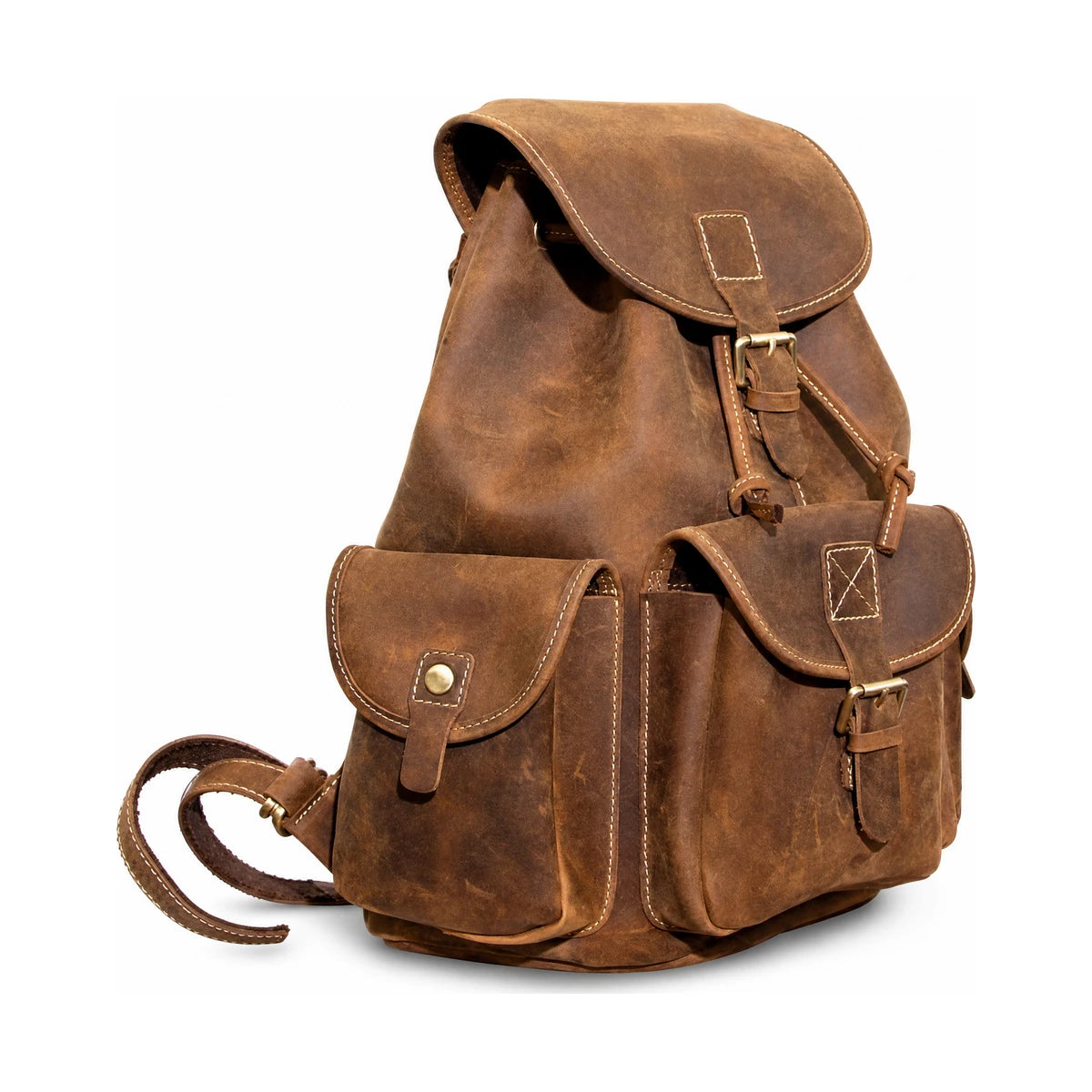 Men’s Genuine Leather Rucksack with Drawstring Top