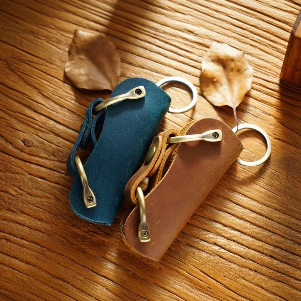 Leather Smart Key Holder - Compact Fold-Out Case for 10 Keys