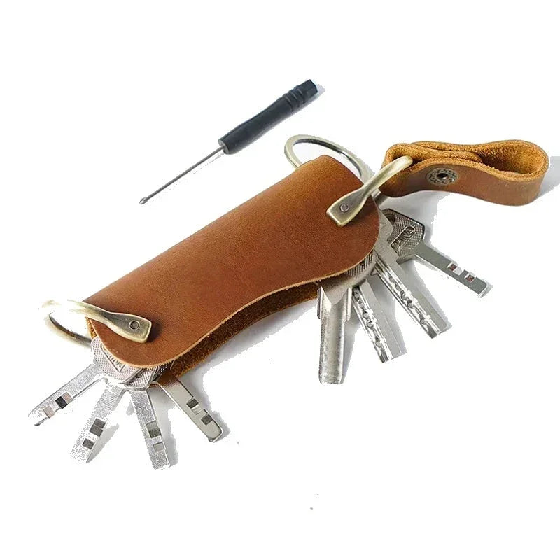 Leather Smart Key Holder - Compact Fold-Out Case for 10 Keys