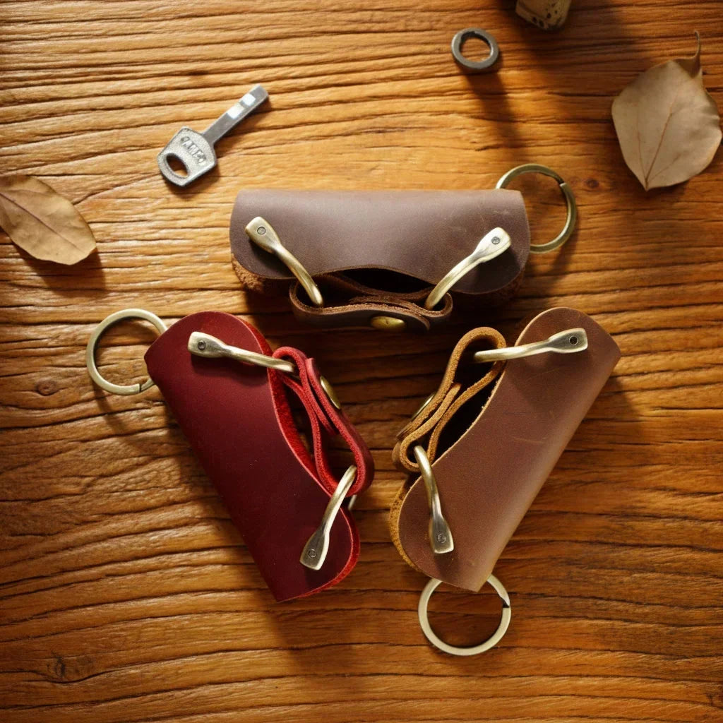 Leather Smart Key Holder - Compact Fold-Out Case for 10 Keys