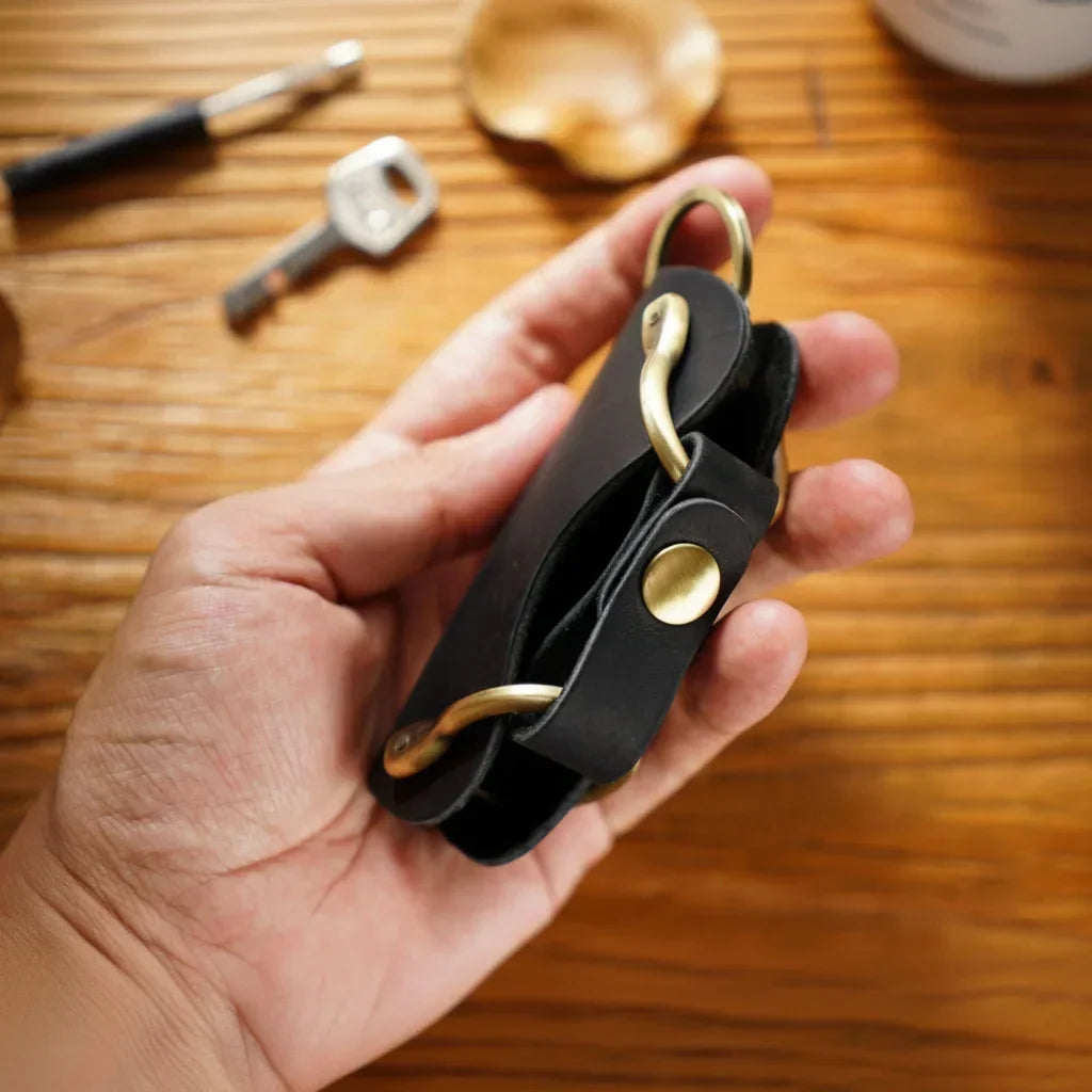 Leather Smart Key Holder - Compact Fold-Out Case for 10 Keys