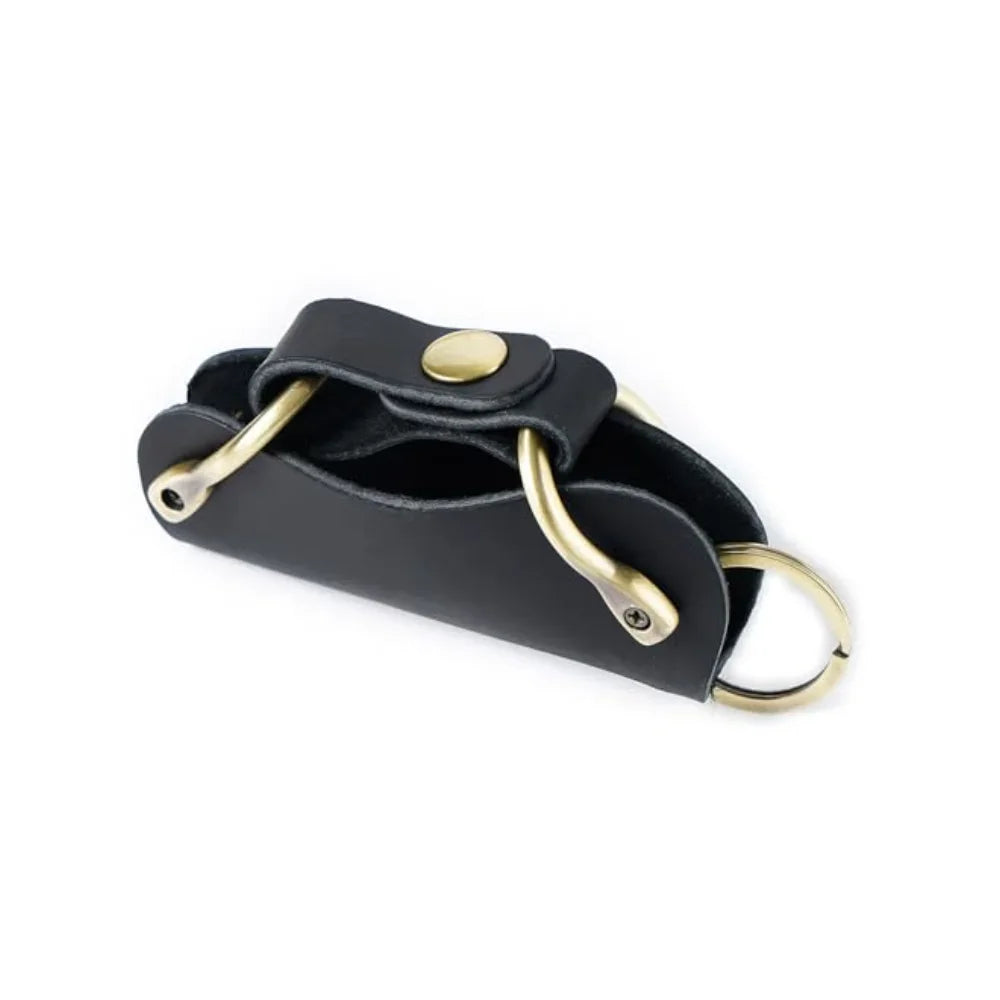 Leather Smart Key Holder - Compact Fold-Out Case for 10 Keys - Black