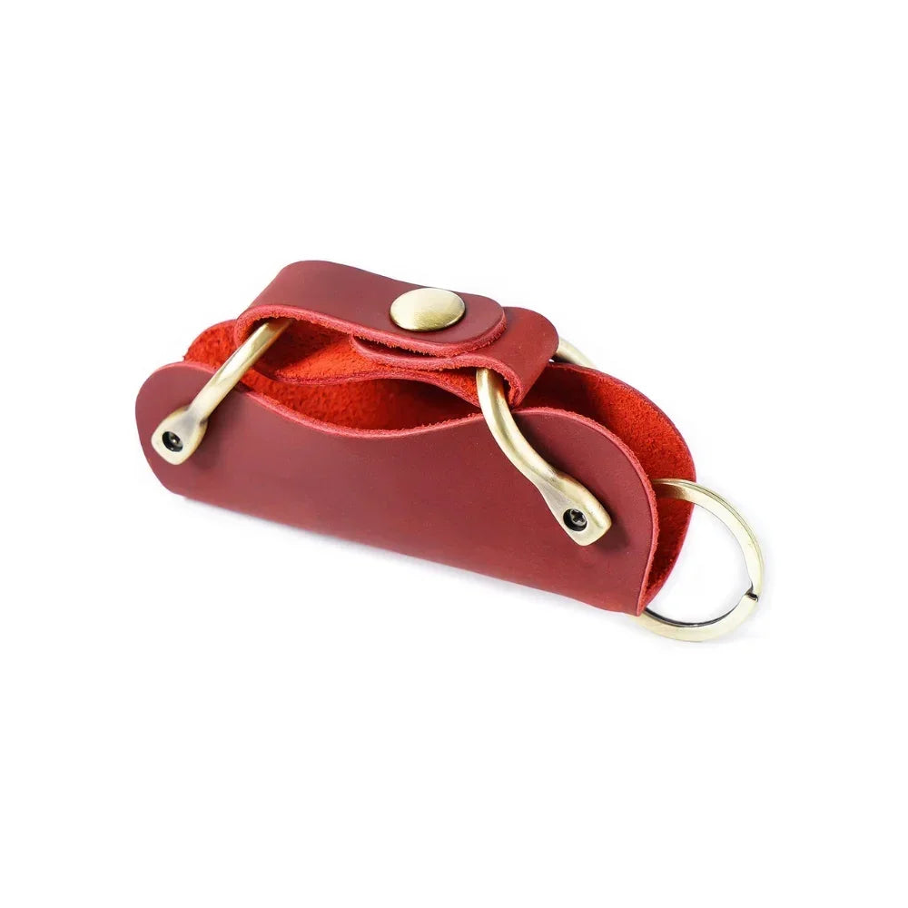 Leather Smart Key Holder - Compact Fold-Out Case for 10 Keys - Burgundy