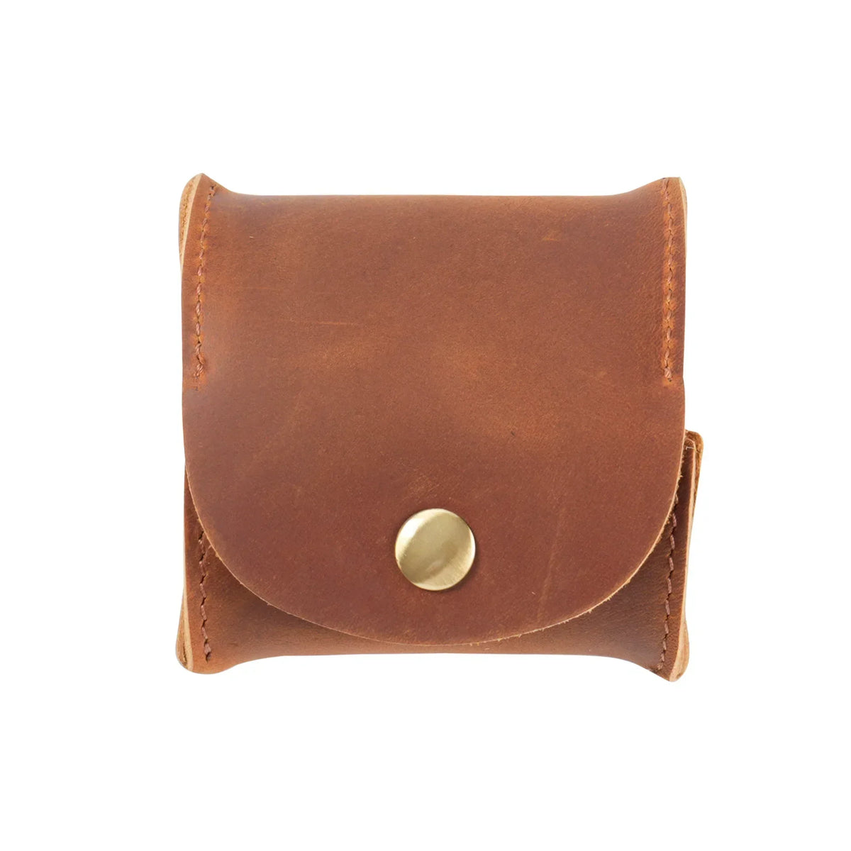 Leather Snap Coin Purse - Mini Tray Pouch for Change - Tan Brown