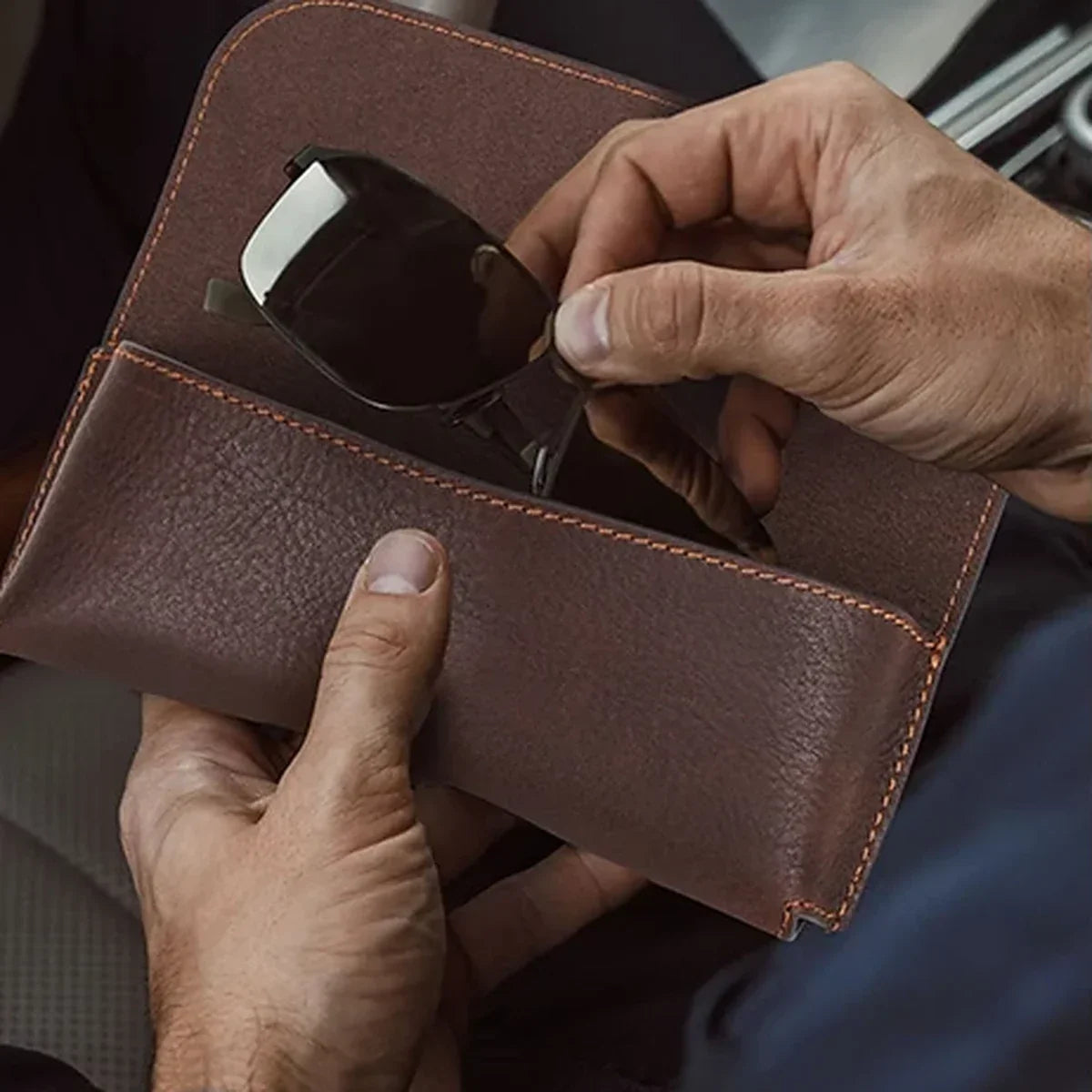 Leather Sunglasses Case - Soft Microfiber-Lined Snap Glasses Holder - Coffee